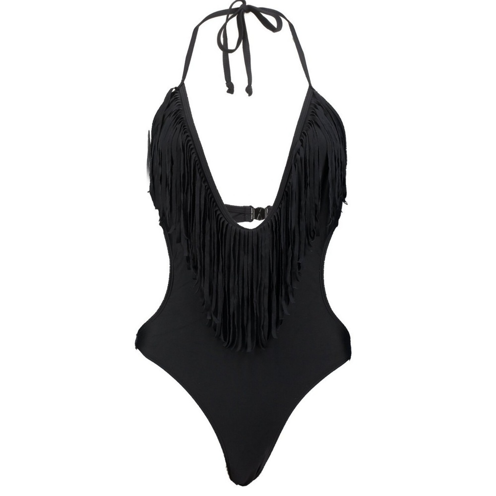 🎀NWT🎀 boohoo Plunge Neck Fringed Swimsuit - Picture 4 of 4